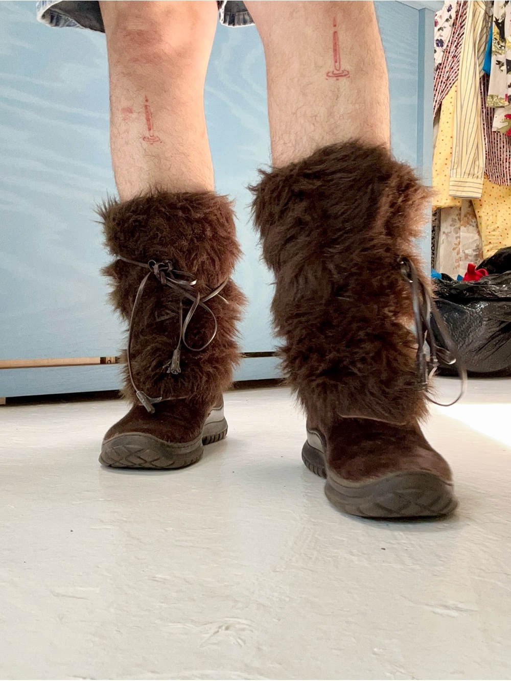 Vintage Y2K Rave Brand Brown faux fur boots with lace up detail